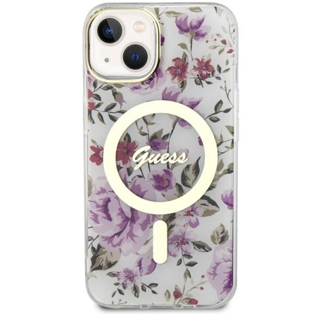 Etui Guess GUHMP14MHCFWST na iPhone 14 Plus 6.7" - przezroczyste hardcase Flower MagSafe