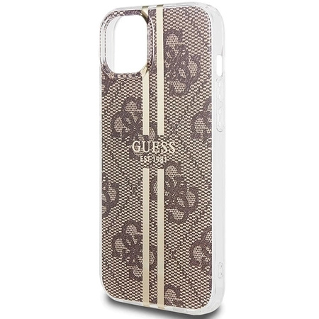 Etui Guess IML 4G Gold Stripe na iPhone 15 Plus / 14 Plus - brązowe
