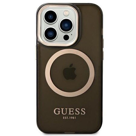 Guess GUHMP14LHTCMK iPhone 14 Pro 6,1" czarny/black hard case Gold Outline Translucent MagSafe