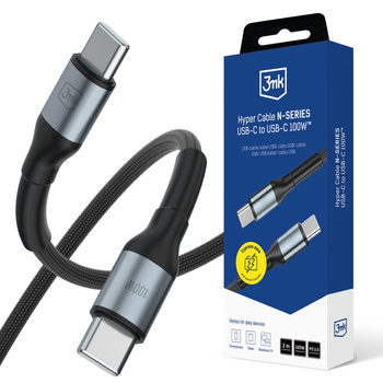 Accessories - 3mk Hyper Cable N-SERIES C to C 2m PD 3.0 QC 3.0 20V/5A 100W Black