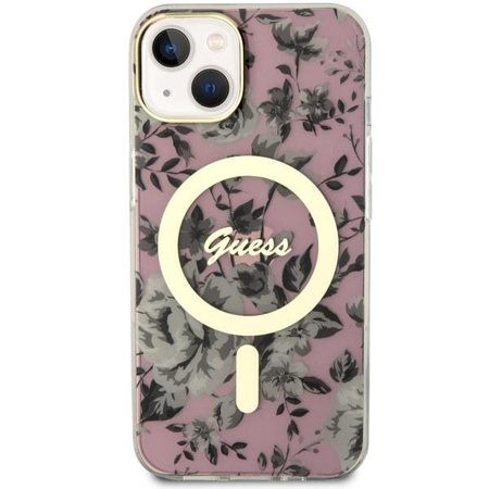 Etui Guess GUHMP14MHCFWSP na iPhone 14 Plus 6.7" - różowe Flower MagSafe