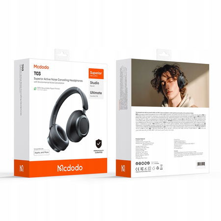MCDODO SŁUCHAWKI BEZPRZEWODOWE NAUSZNE BLUETOOTH Z MIKROFONEM ANC CZARNE