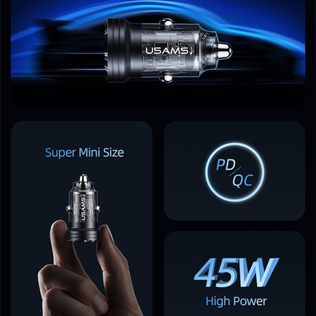 USAMS ŁADOWARKA SAMOCHODOWA C35 USB USB-C 45W DO TELEFONÓW ZŁĄCZE USB-C