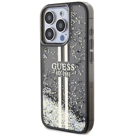 Etui Guess Liquid Glitter Gold Stripes na iPhone 15 Pro - czarne