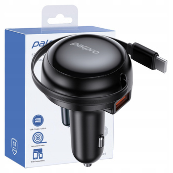 PALPRO SZYBKA ŁADOWARKA SAMOCHODOWA 2X USB-A USB-C KABEL ZWIJANY 53W