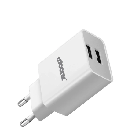MOONX ładowarka sieciowa MC02 2.4A 12W 2xUSB + kabel Micro Biały