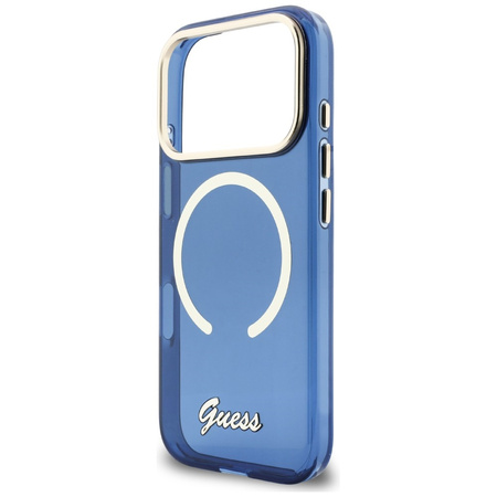 Etui Guess IML Script Metal MagSafe do   iPhone 17 Pro niebieski