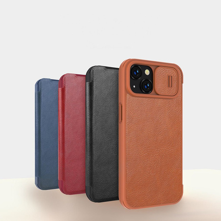 Nillkin Qin Leather Pro Case etui iPhone 14 Plus osłona na aparat kabura pokrowiec obudowa z klapką brązowy