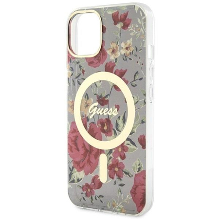 Etui Guess GUHMP14MHCFWSA na iPhone 14 Plus 6.7" zielony/khaki hardcase Flower MagSafe