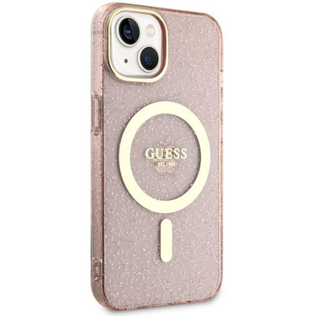 Etui Guess GUHMP14MHCMCGP na iPhone 14 Plus 6.7" - różowe Glitter Gold MagSafe
