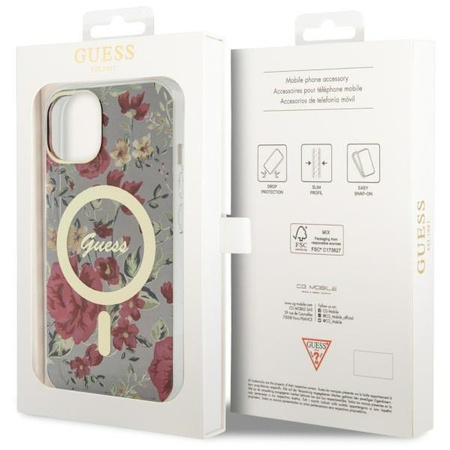 Etui Guess GUHMP14MHCFWSA na iPhone 14 Plus 6.7" zielony/khaki hardcase Flower MagSafe