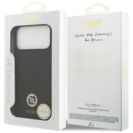 Etui Guess Silicone Logo Strass 4G MagSafe do iPhone 17 Pro Max czarny