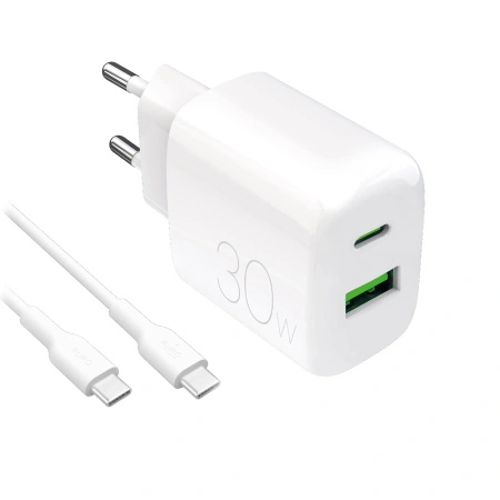 PURO ŁADOWARKA 30W DO TELEFONÓW USB-A USB-C 1.2M KABEL Z ŁADOWANIEM SZYBKIM