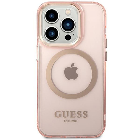 Etui Guess GUHMP14XHTCMP na iPhone 14 Pro Max - różowe Gold Outline Translucent MagSafe