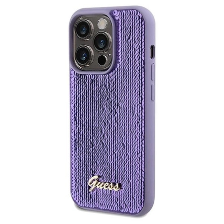 Etui Guess Sequin Script Metal na iPhone 14 Pro Max - fioletowe