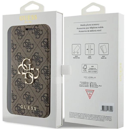 Etui Guess 4G Metal Logo na iPhone 15 Pro - brązowe