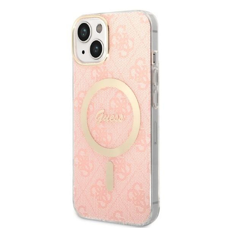 Guess zestaw ładowarka MagSafe + etui do iPhone 14 Plus 6,7" różowe 4G Print (GUBPP14MH4EACSP)