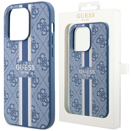 Etui Guess GUHMP14LP4RPSB na iPhone 14 Pro - niebieskie 4G Printed Stripes MagSafe