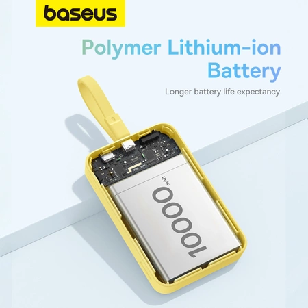 Powerbank Baseus Magnetic Mini MagSafe 10000mAh 30W z wbudowanym kablem USB-C - żółty + kabel Baseus Simple Series USB-C - USB-C 60W 0.3m