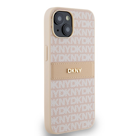 DKNY ETUI HARDCASE DO IPHONE 14 15 136.1 Z METALOWYM LOGO I SKÓRZANĄ STRIPĄ
