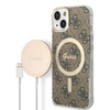 Guess zestaw ładowarka MagSafe + etui do iPhone 14 Plus 6,7" brązowe 4G Print (GUBPP14MH4EACSW)
