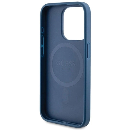 Etui Guess 4G Collection Leather Metal Logo MagSafe na iPhone 14 Pro - niebieskie