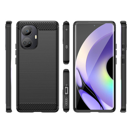 Carbon Case etui do Realme 10 Pro+ elastyczny silikonowy karbonowy pokrowiec czarne