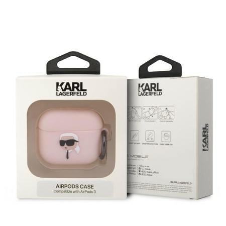 Etui Karl Lagerfeld KLA3RUNIKP na AirPods 3 cover - różowe Silicone Karl Head 3D