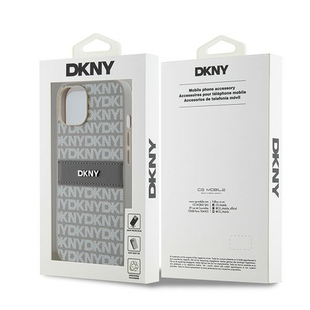 DKNY ETUI HARDCASE DO IPHONE 14 15 136.1 LEATHER MONO STRIPE & METAL LOGO