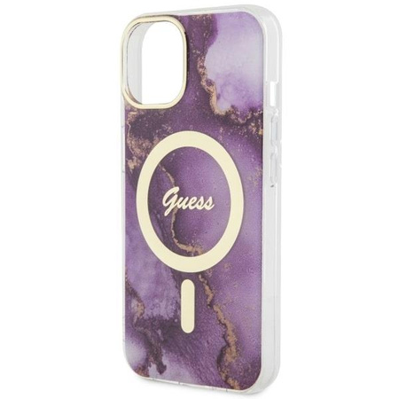 Etui Guess GUHMP14SHTMRSU na iPhone 14 purpurowy/purple hardcase Golden Marble MagSafe