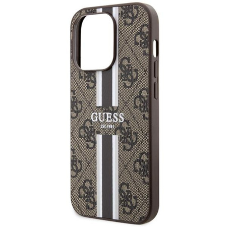 Etui Guess GUHMP14LP4RPSW na iPhone 14 Pro - brązowe 4G Printed Stripes MagSafe