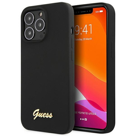 Etui Guess GUHCP13XLSLMGBK na iPhone 13 Pro Max 6.7" black/czarny hardcase Silicone Script Gold Logo