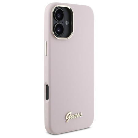 GUESS ETUI HARDCASE DO IPHONE 16 6.1 SILIKONOWE SCRIPT METAL LOGO RAMKA