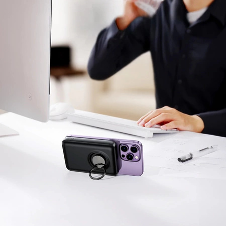 Powerbank bezprzewodowy 10000mAh Joyroom JR-W050 20W MagSafe z ringiem i podstawką - czarny