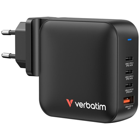 Ładowarka sieciowa Verbatim Mini GaN     165W 3xUSB-C PD/1x USB-A QC czarny 32216