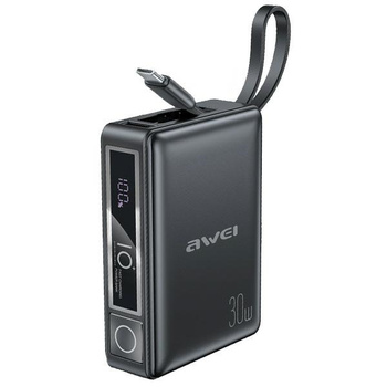 AWEI POWERBANK Z WBUDEKABLEM 10000MAH DO TELEFONÓW Z SZYBKIM ŁADOWANIEM 30W