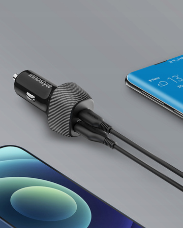 INNOSTYLE POWER ON MOCNA SZYBKA ŁADOWARKA SAMOCHODOWA DO TELEFONU 2X USB USB-C 38W CZARNA