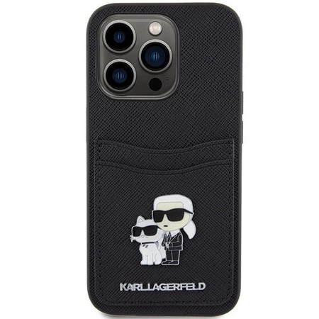 Etui Karl Lagerfeld Saffiano Cardslot Karl&Choupette Metal Pin do iPhone 15 Pro - czarne