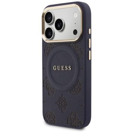 Etui Guess Peony Hot Stamp MagSafe do    iPhone 17 Pro niebieski