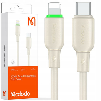 MCDODO CHARGER USB-C LIGHTNING FAST CHARGING CABLE FOR IPHONE 1M LED BEIGE