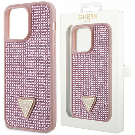 Etui Guess GUHCP14LHDGTPP na iPhone 14 Pro - różowe Rhinestone Triangle