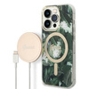 Guess zestaw ładowarka MagSafe + etui do iPhone 14 Pro 6,1" zielone Jungle (GUBPP14LHJEACSA)