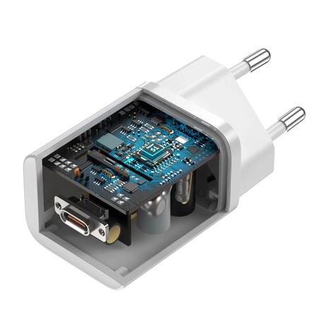 Szybka ładowarka sieciowa Baseus Si USB-C 25W 3A z kablem USB-C / USB-C 1m - biały
