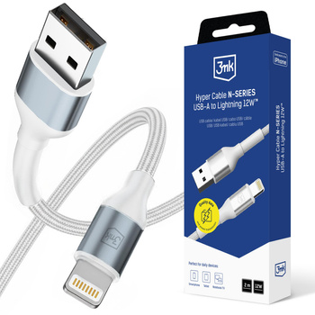 Accessories - 3mk Hyper Cable N-SERIES A to Lightning 2m QC 3.0 5V/2.4A 12W White