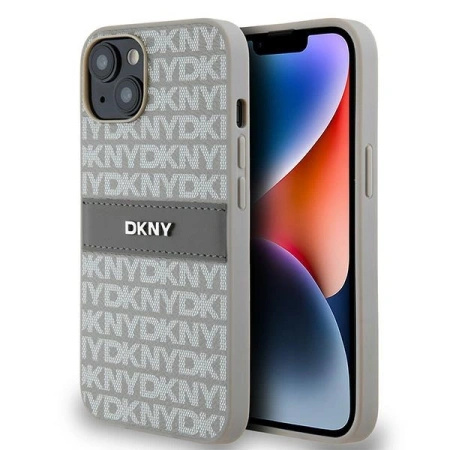 DKNY ETUI HARDCASE DO IPHONE 14 15 136.1 LEATHER MONO STRIPE & METAL LOGO