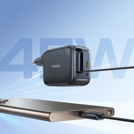 Ładowarka sieciowa Baseus EnerCore CJ11 45W z portem USB-C i ze zwijanym kablem USB-C - czarna