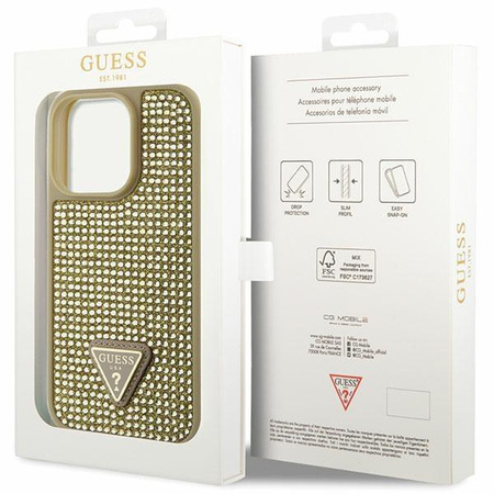 Etui Guess GUHCP14LHDGTPD na iPhone 14 Pro - złote Rhinestone Triangle