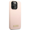 Etui Guess GUHMP14XSBPLP na iPhone 14 Pro Max - różowe Silicone Logo Plate MagSafe