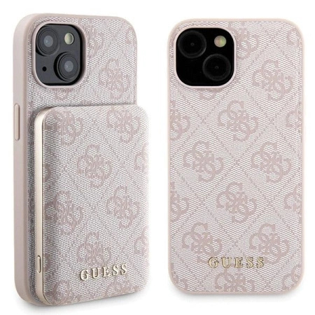 Zestaw Guess GUBPM5P15S4GEMGP iPhone15 6.1 hardcase + Powerbank 5000mAh MagSafe różowy/pink 4G Metal Logo