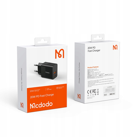 Mcdodo Phone Charger, Fast, USB, USB-C, 20W, for Iphone, universal, black